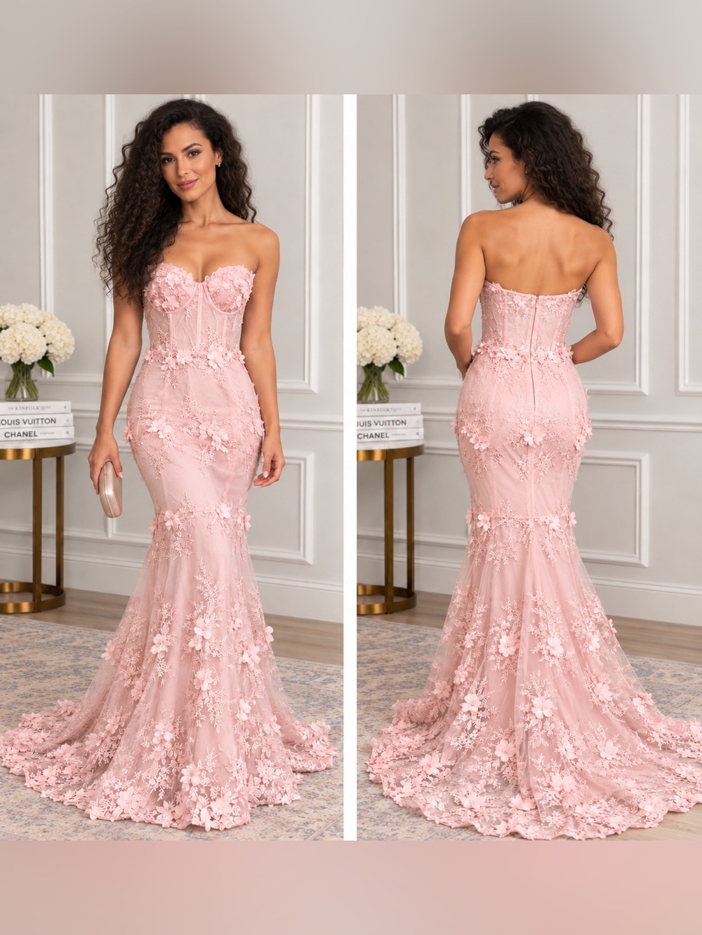 Lulus Blush Pink 3D Floral Corset Mermaid Formal Gown